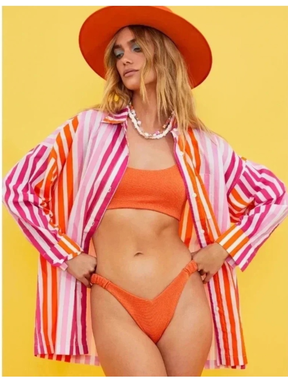 Beach Riot Alexa Top Pink Orange Stripe Oversized Cover Up Shirt Beach